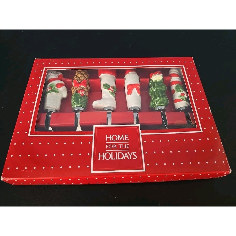 Vintage Home For The Holidays Christmas Cocktail Forks - Set of 6 Canape Set.